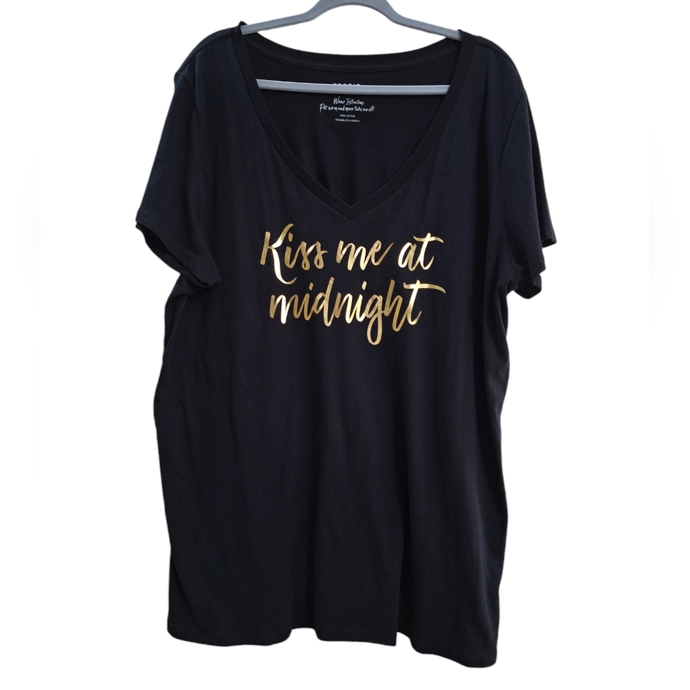 Torrid Black Gold Print Graphic Sleeve V neck Top Tee Shirt 3X